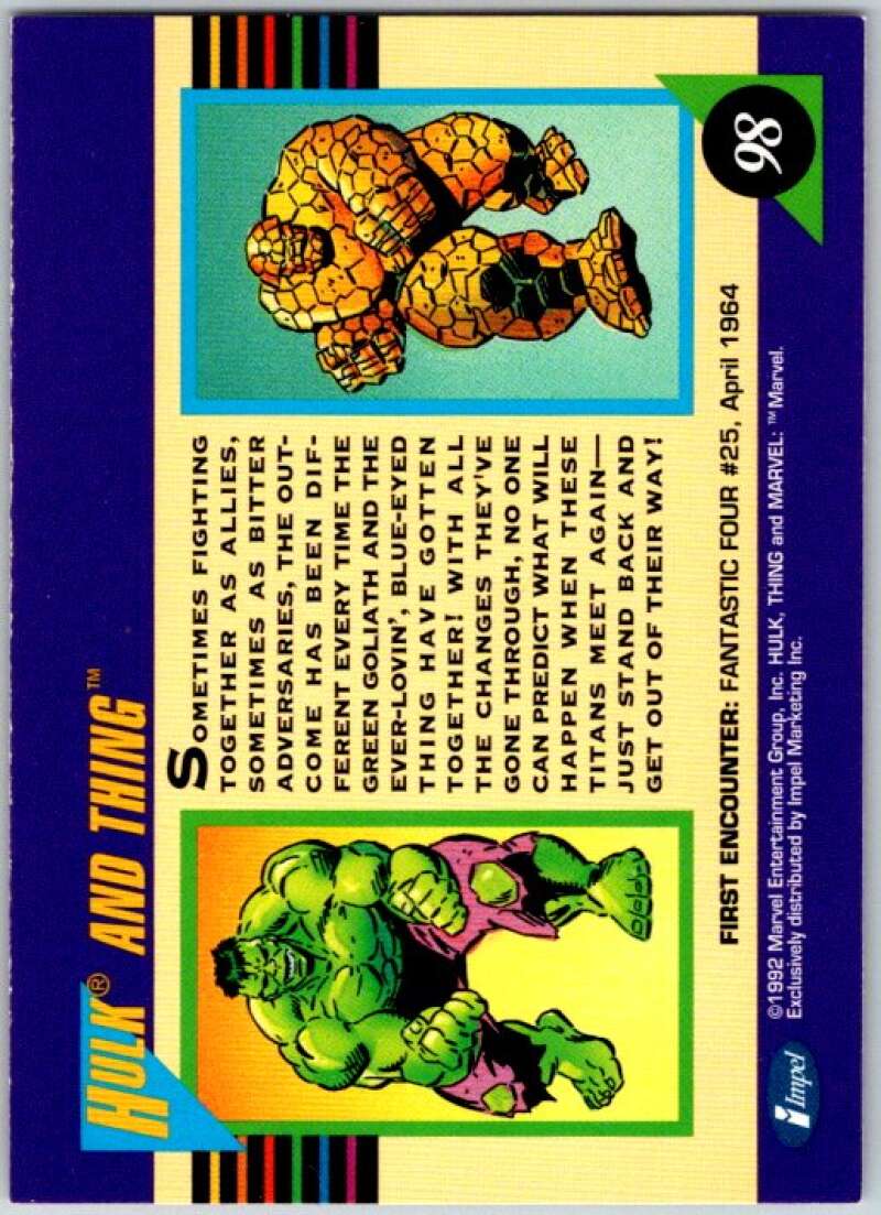 1992 Impel Marvel Universe #98 Hulk and Thing V36799