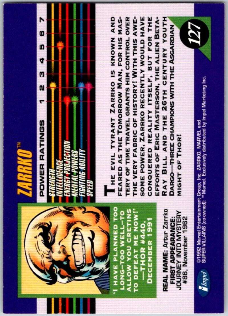 1992 Impel Marvel Universe #127 Zarrko V36818