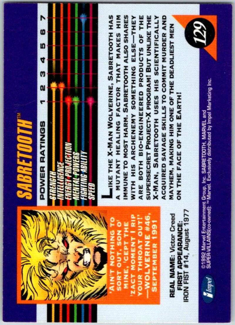 1992 Impel Marvel Universe #129 Sabretooth V36821