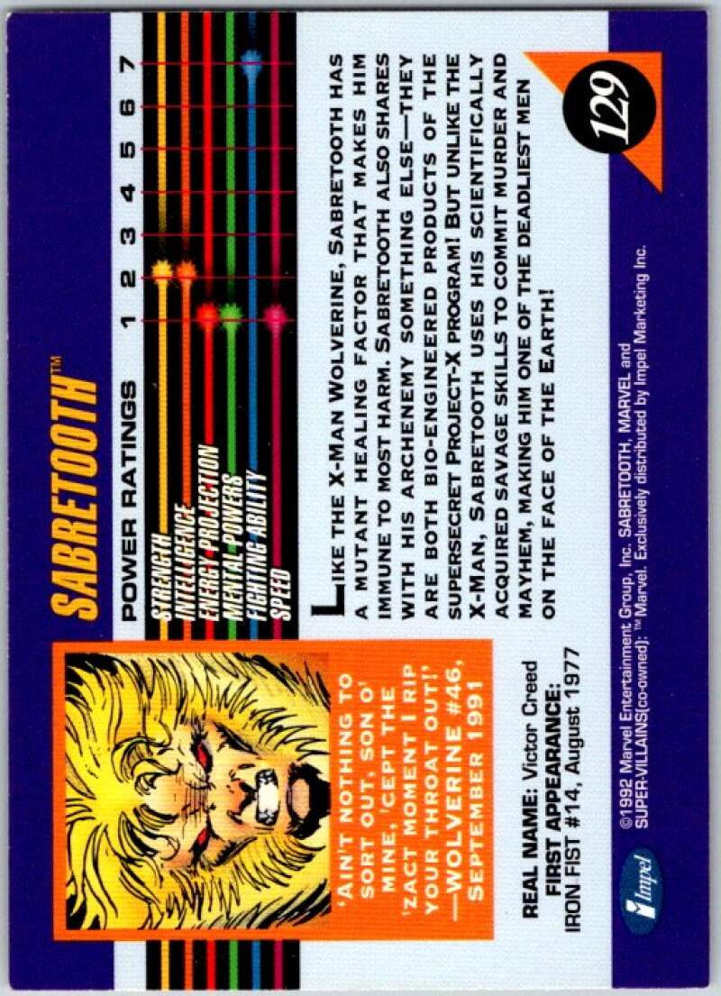 1992 Impel Marvel Universe #129 Sabretooth V36822