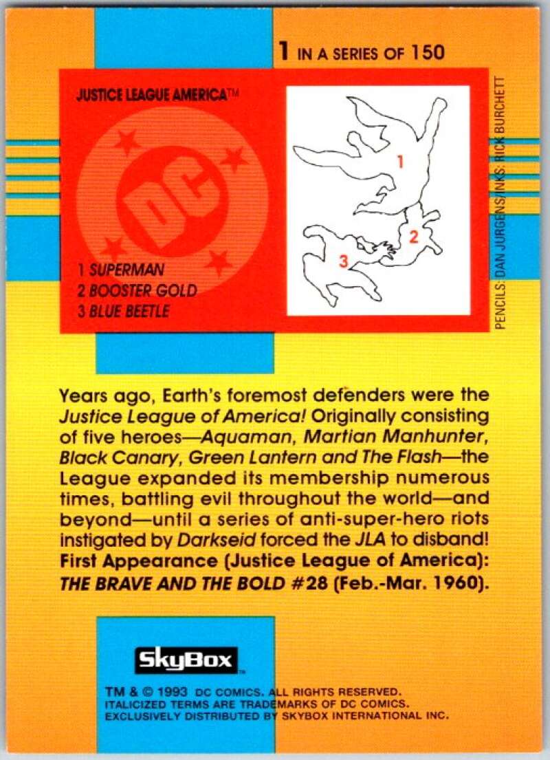 1993 SkyBox DC Comics #1 Justice League - Supserman, Booster Beetle V36835