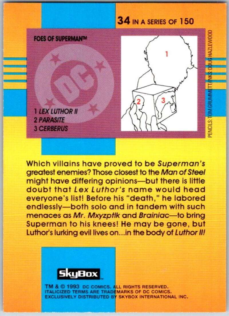 1993 SkyBox DC Comics #34 Foes of Superman - Lex Luthwr, Parasite V36862