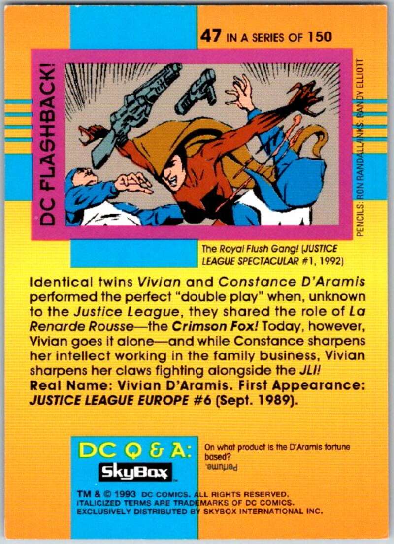 1993 SkyBox DC Comics #47 Justice League International - Crimson Fox V36875