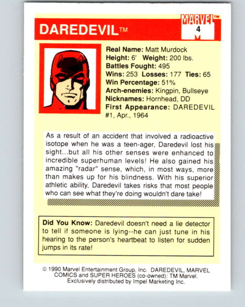 1990 Impel Marvel Universe #4 Daredevil V36300