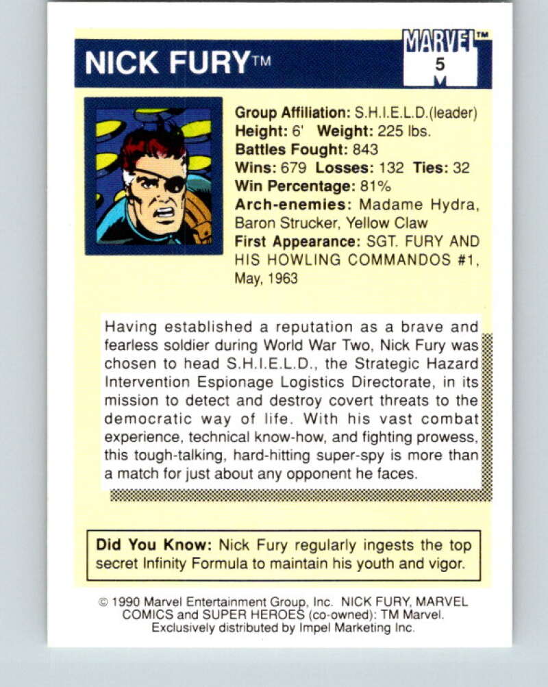 1990 Impel Marvel Universe #5 Nick Fury V36302