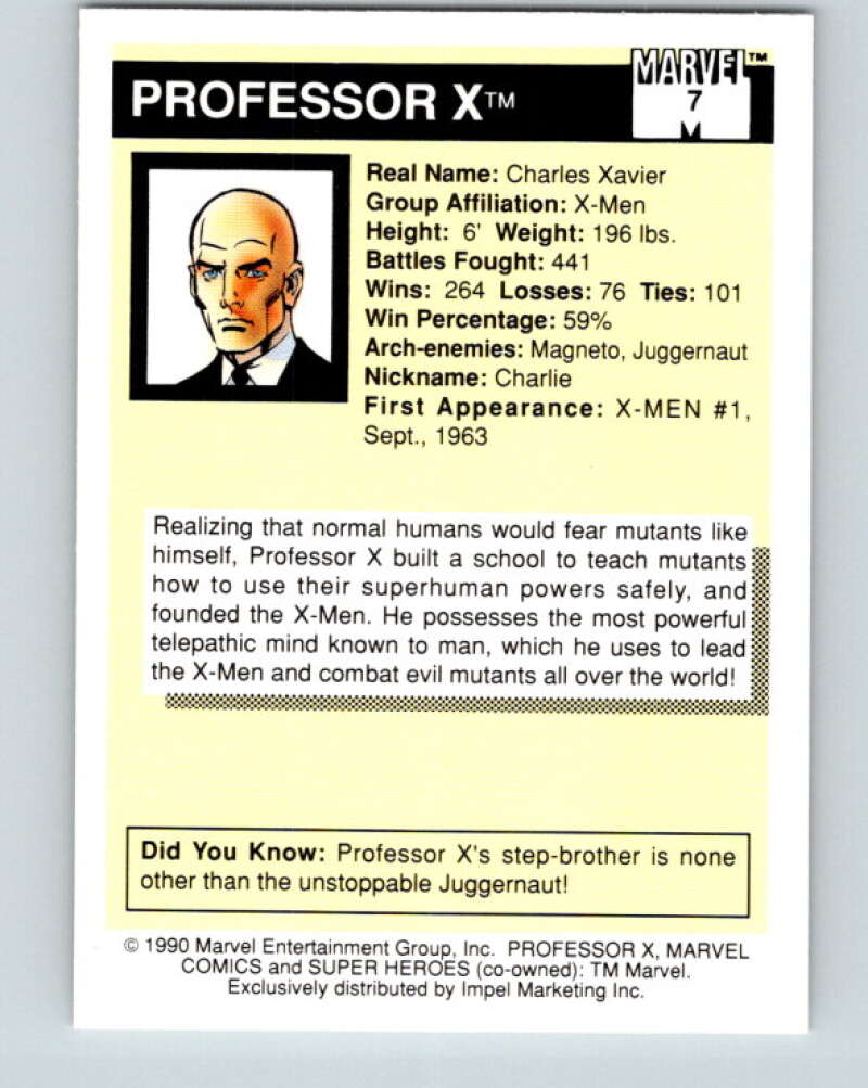 1990 Impel Marvel Universe #7 Professor X V36303