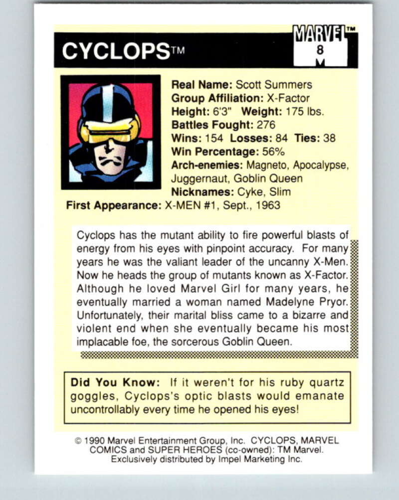 1990 Impel Marvel Universe #8 Cyclops V36304