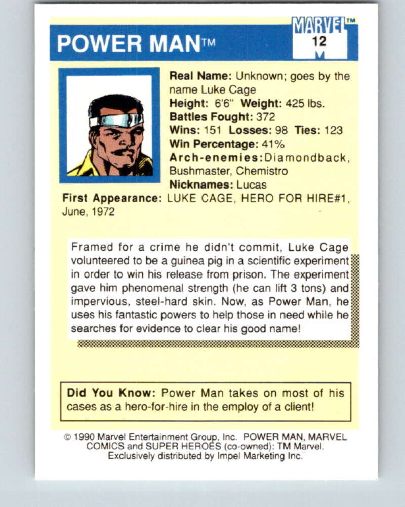 1990 Impel Marvel Universe #12 Power Man V36307