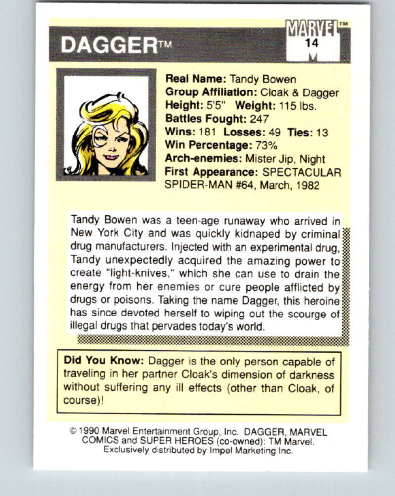 1990 Impel Marvel Universe #14 Dagger V36308