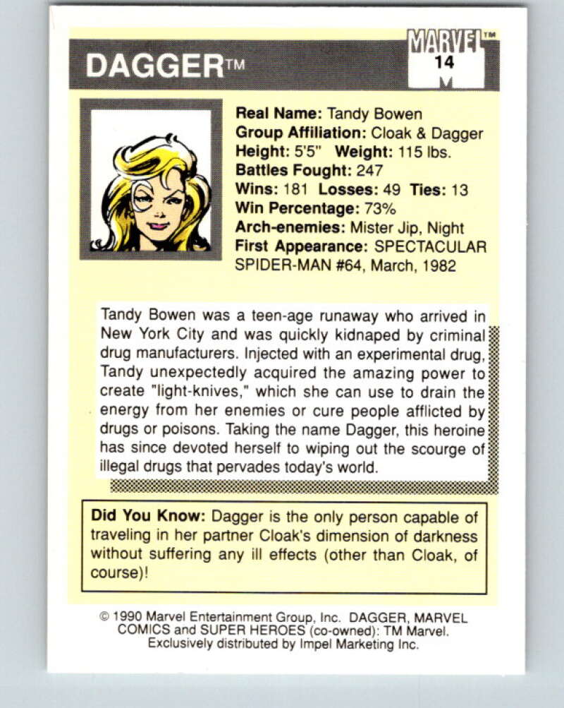 1990 Impel Marvel Universe #14 Dagger   V36309