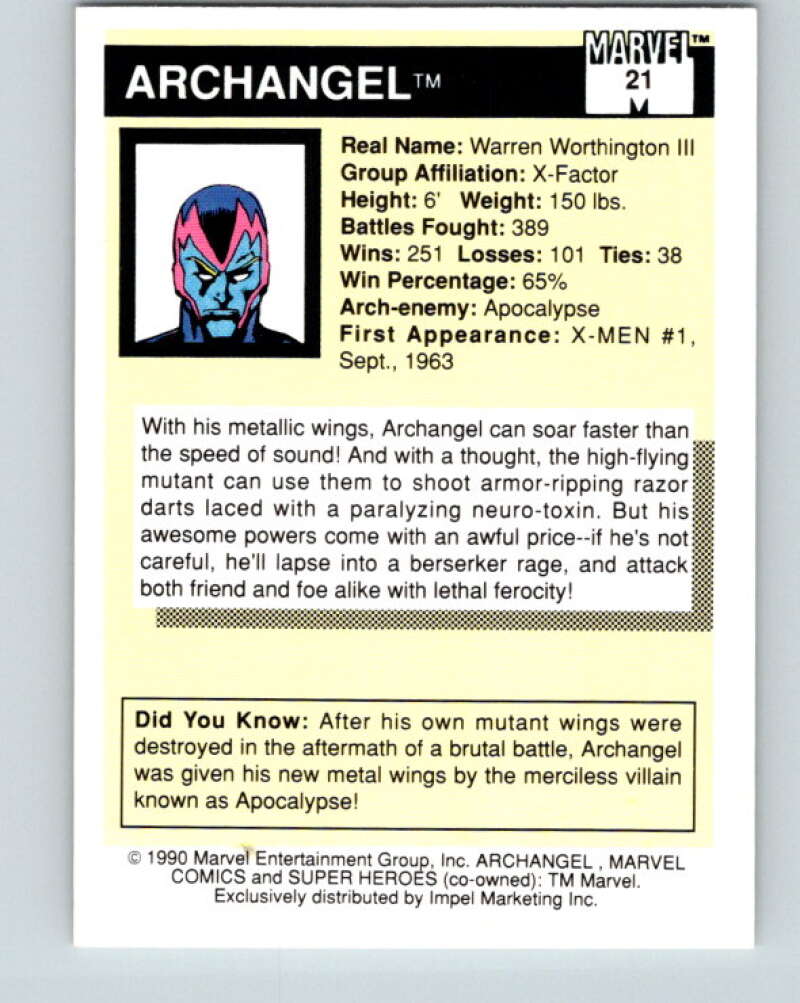 1990 Impel Marvel Universe #21 Archangel V36314