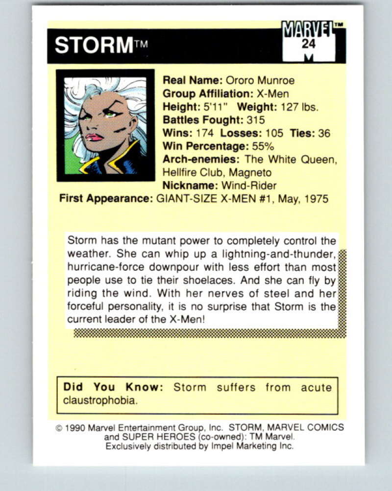 1990 Impel Marvel Universe #24 Storm   V36316
