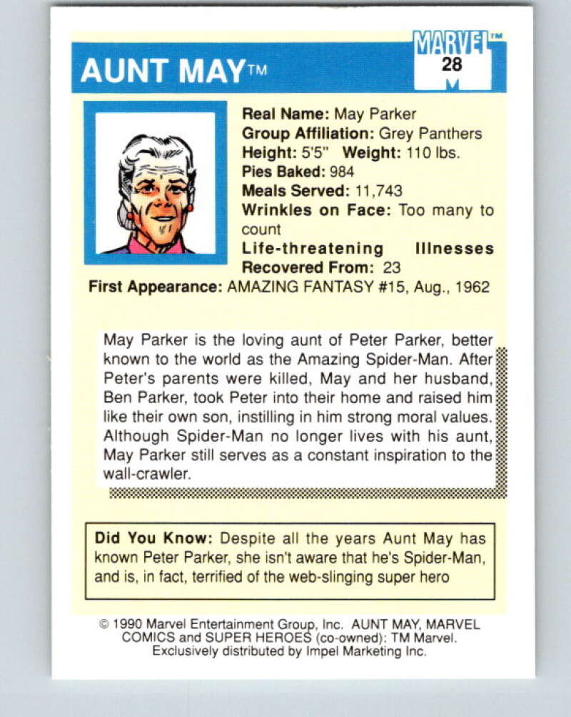 1990 Impel Marvel Universe #28 Aunt May Parker V36318