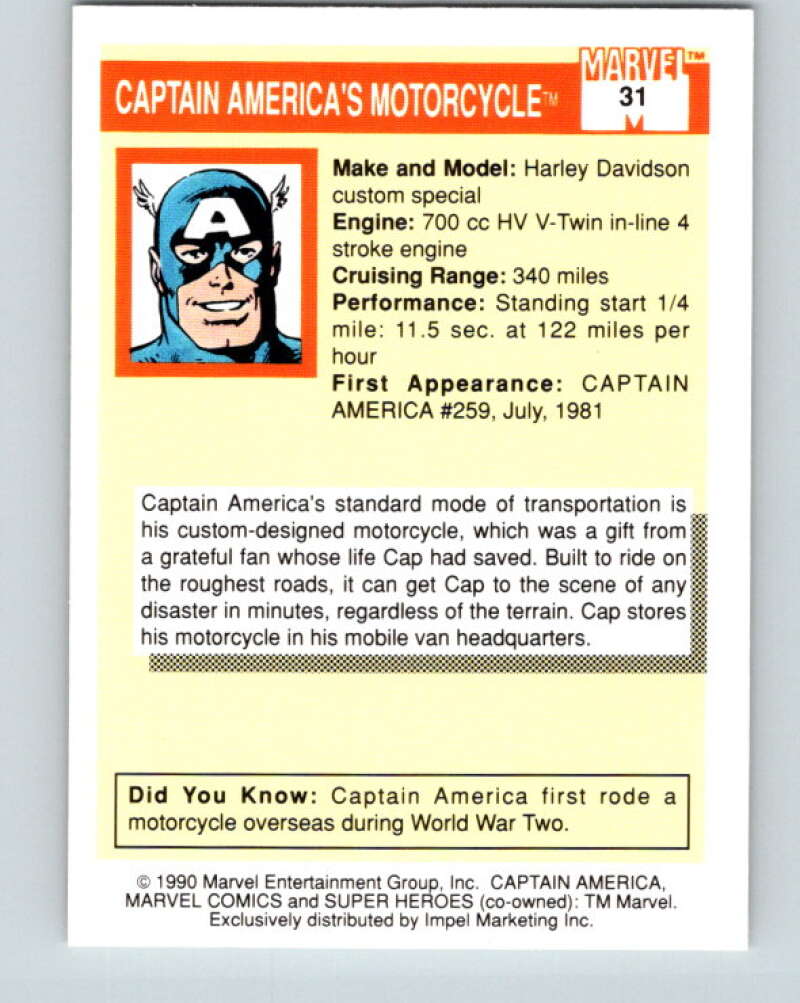 1990 Impel Marvel Universe #31 Captain America V36320