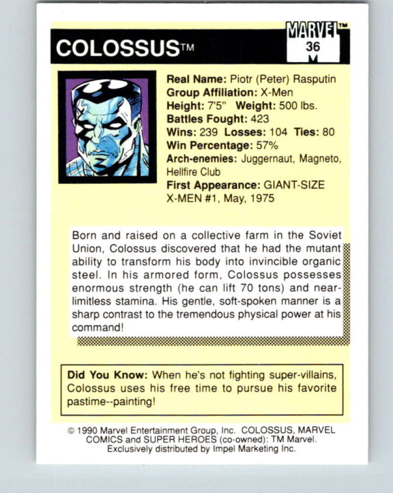 1990 Impel Marvel Universe #36 Colossus V36323