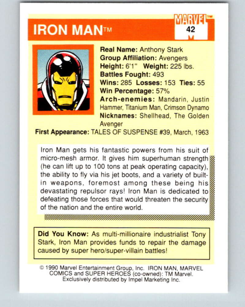 1990 Impel Marvel Universe #42 Iron Man V36324