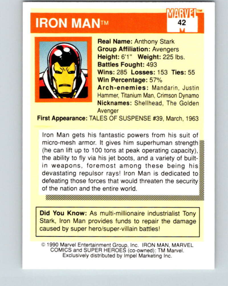 1990 Impel Marvel Universe #42 Iron Man V36325