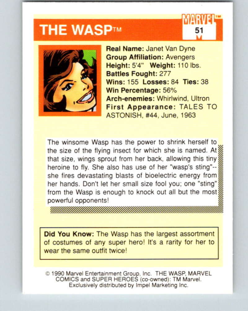 1990 Impel Marvel Universe #51 Wasp V36332