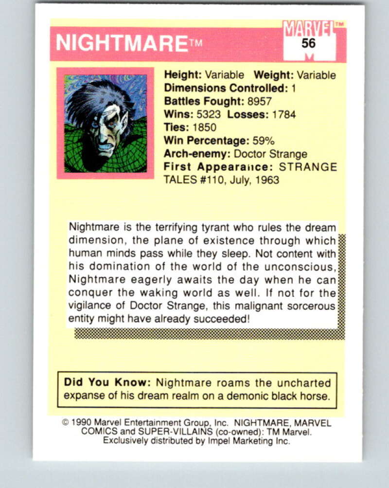 1990 Impel Marvel Universe #56 Nightmare   V36335