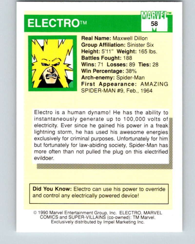 1990 Impel Marvel Universe #58 Electro V36337