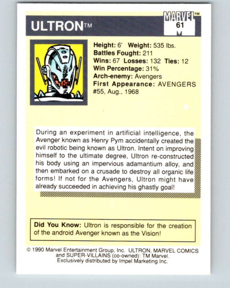 1990 Impel Marvel Universe #61 Ultron V36338