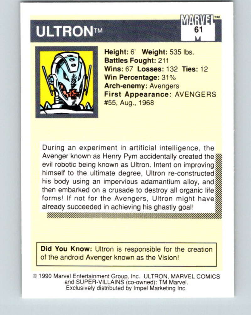 1990 Impel Marvel Universe #61 Ultron V36339
