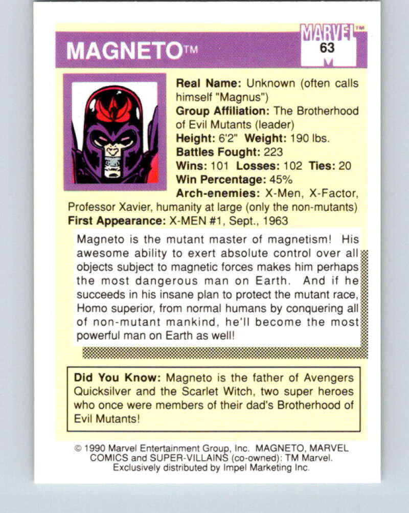 1990 Impel Marvel Universe #63 Magneto   V36343