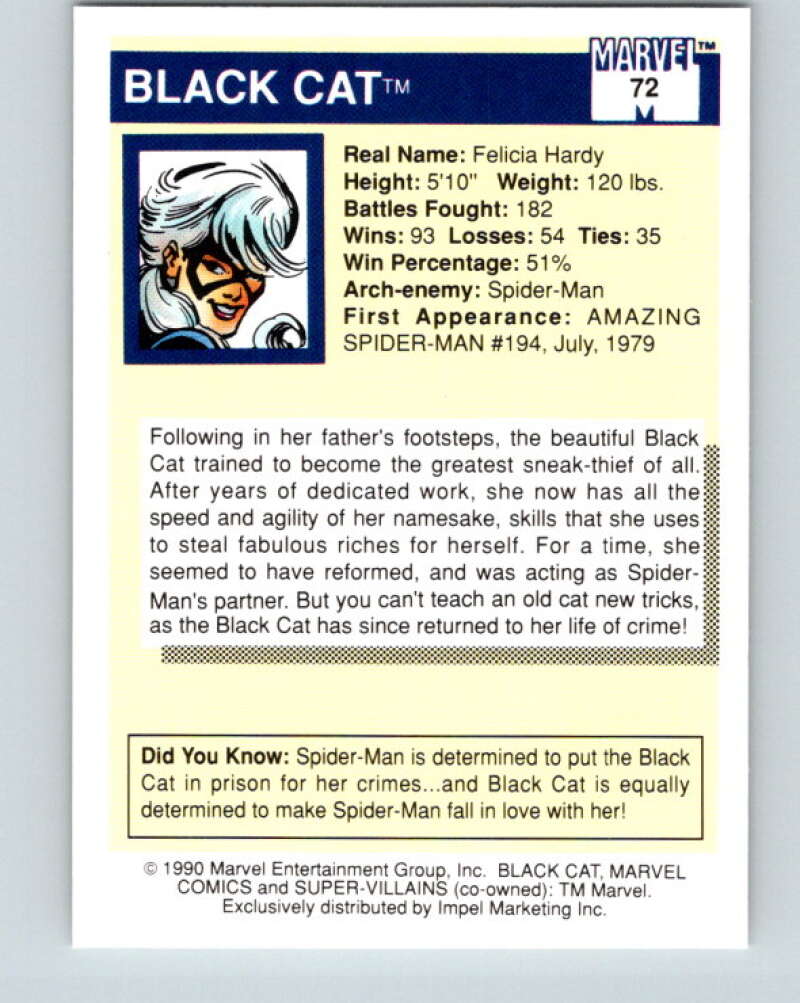 1990 Impel Marvel Universe #72 Black Cat V36354