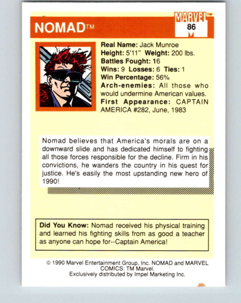 1990 Impel Marvel Universe #86 Nomad V36362