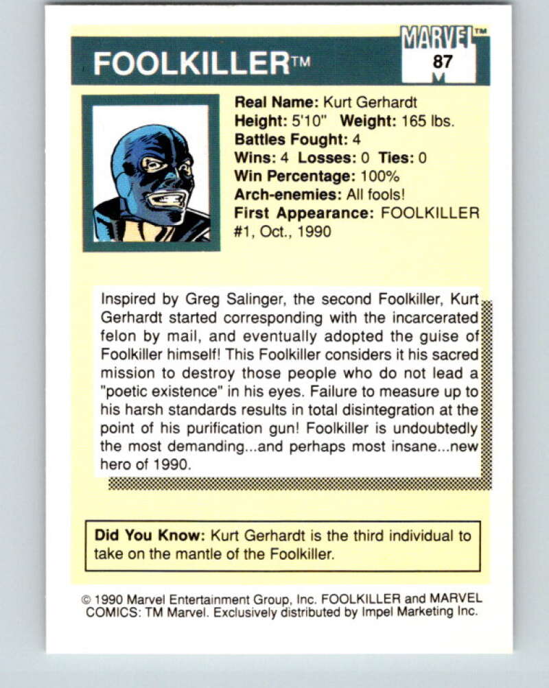 1990 Impel Marvel Universe #87 Foolkiller V36364