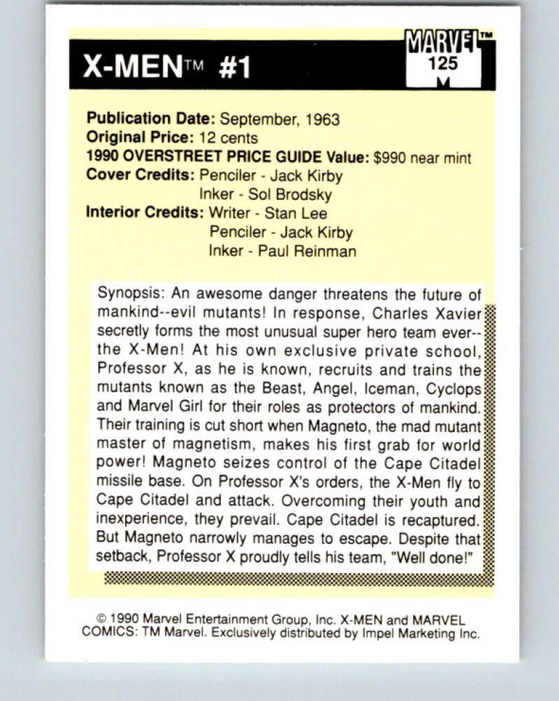 1990 Impel Marvel Universe #125 X-Men #1 V25956