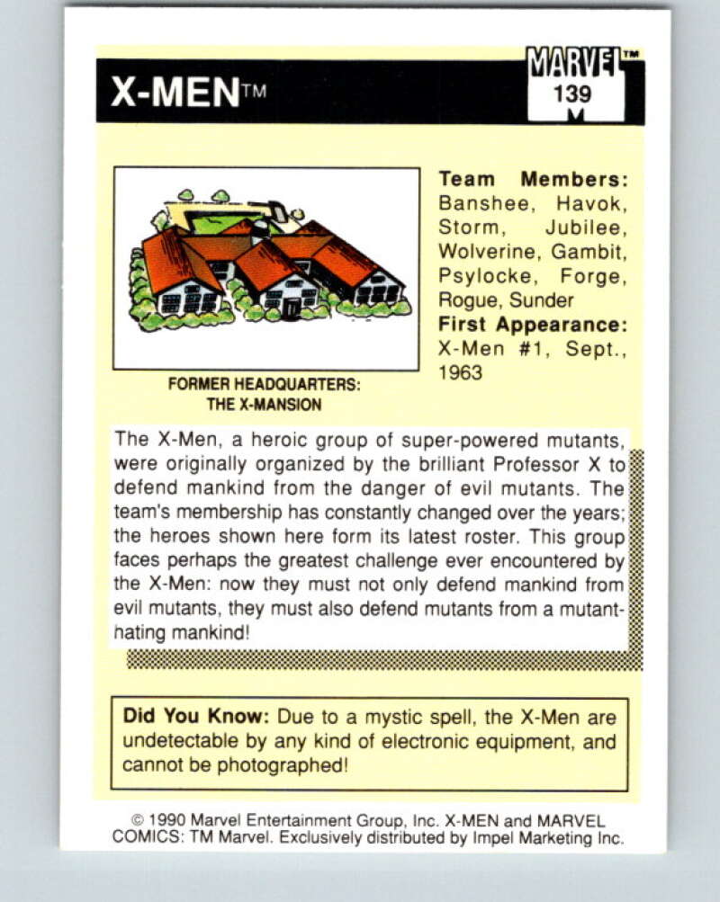1990 Impel Marvel Universe #139 Team Pictures: X-Men V25961