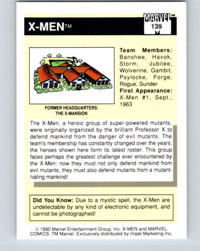 1990 Impel Marvel Universe #139 Team Pictures: X-Men V25962
