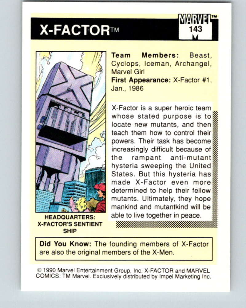 1990 Impel Marvel Universe #143 Team Pictures: X-Factor V25966