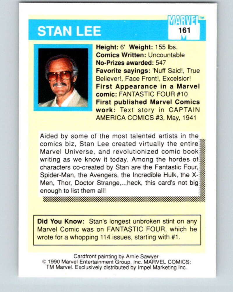 1990 Impel Marvel Universe #161 Stan Lee V25979
