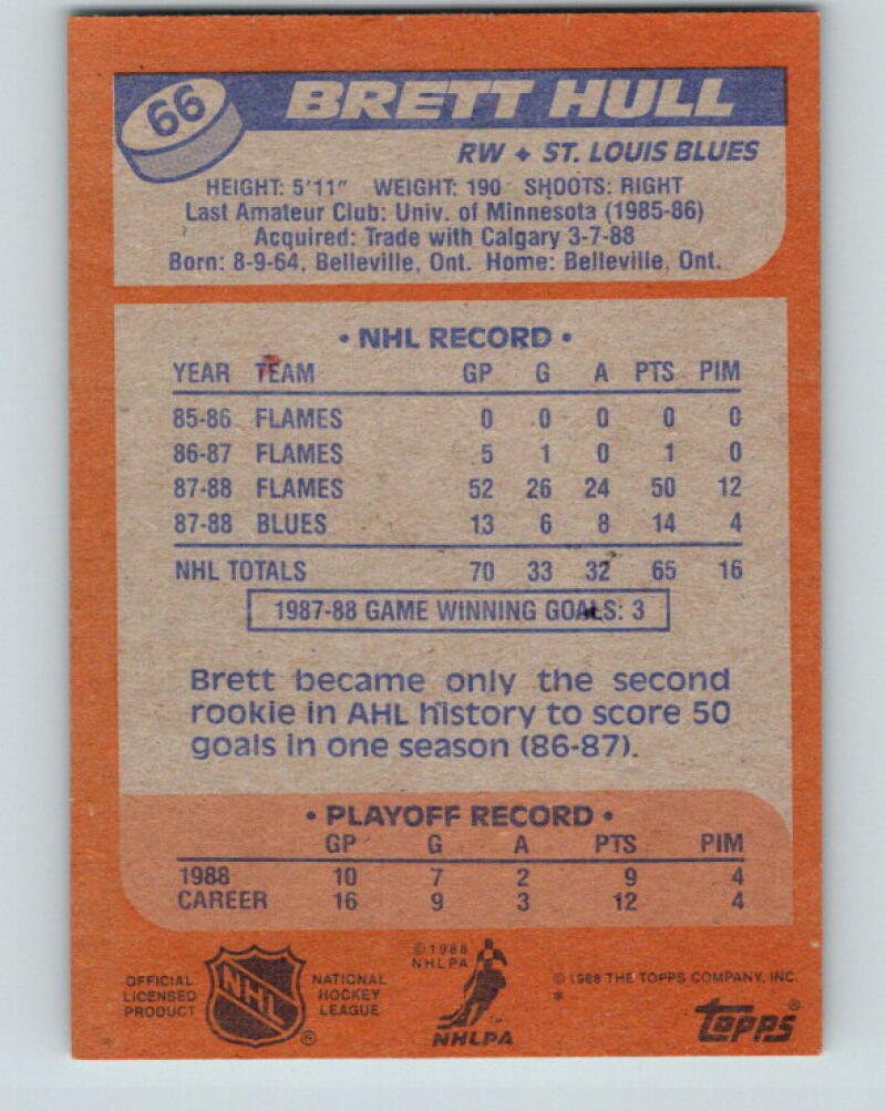 1988-89 Topps #66 Brett Hull NM-MT RC Rookie V36993