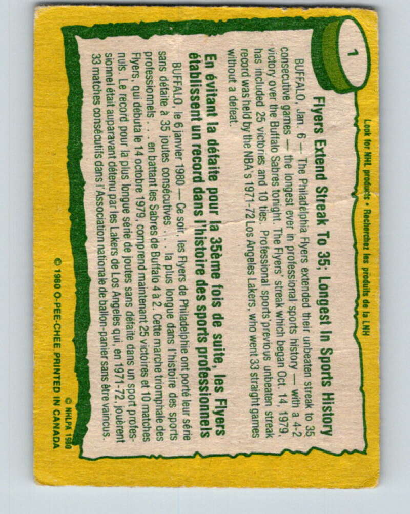 1980-81 O-Pee-Chee #1 Philadelphia Flyers RB Philadelphia Flyers V37018