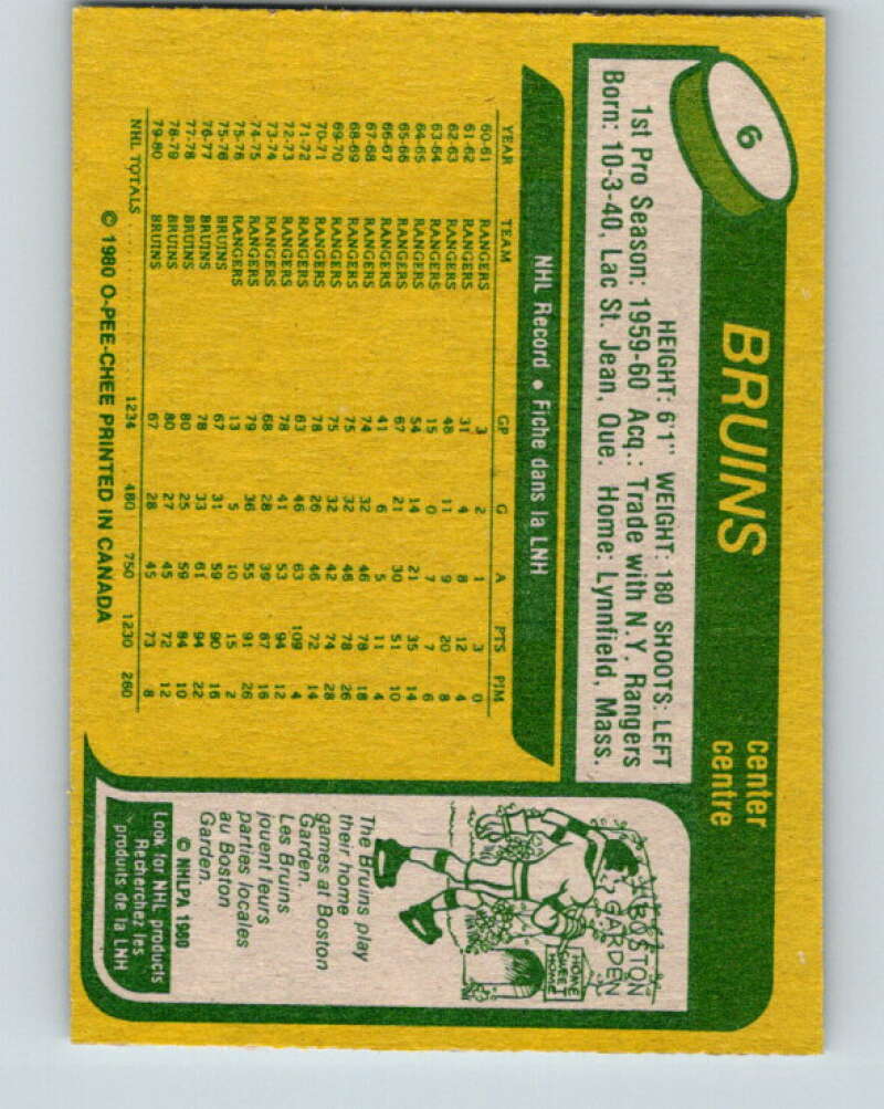 1980-81 O-Pee-Chee #6 Jean Ratelle Boston Bruins V37049