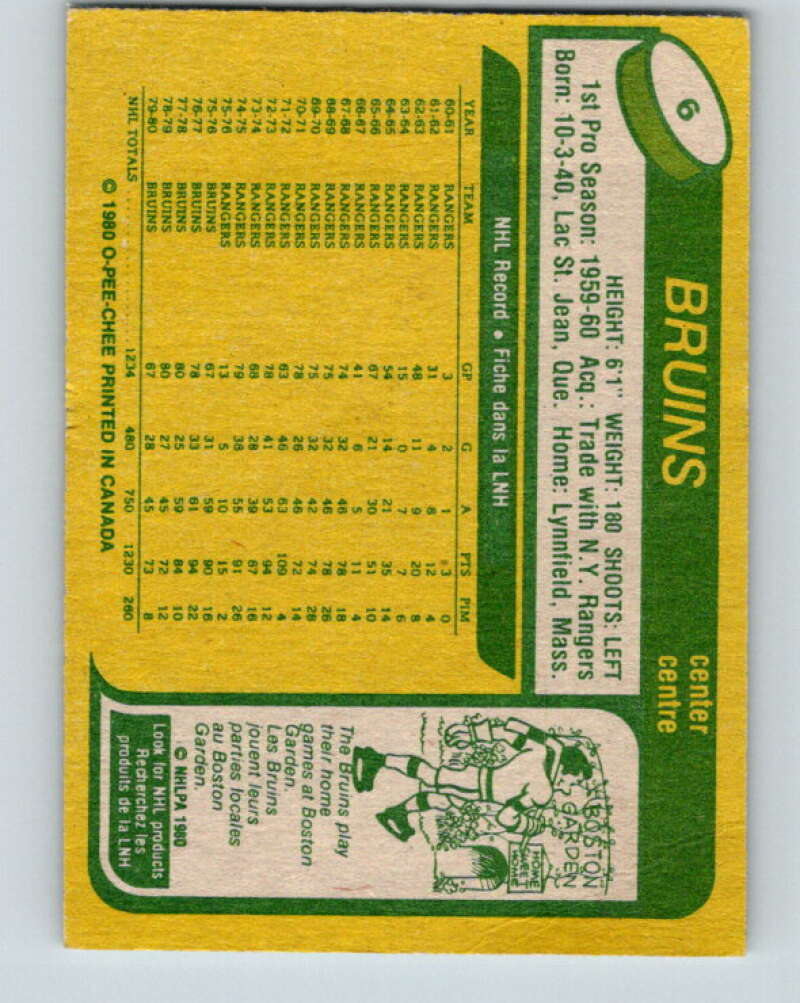 1980-81 O-Pee-Chee #6 Jean Ratelle Boston Bruins V37058