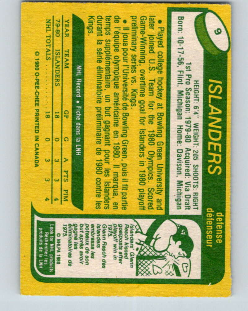 1980-81 O-Pee-Chee #9 Ken Morrow OLY RC Rookie New York Islanders V37090