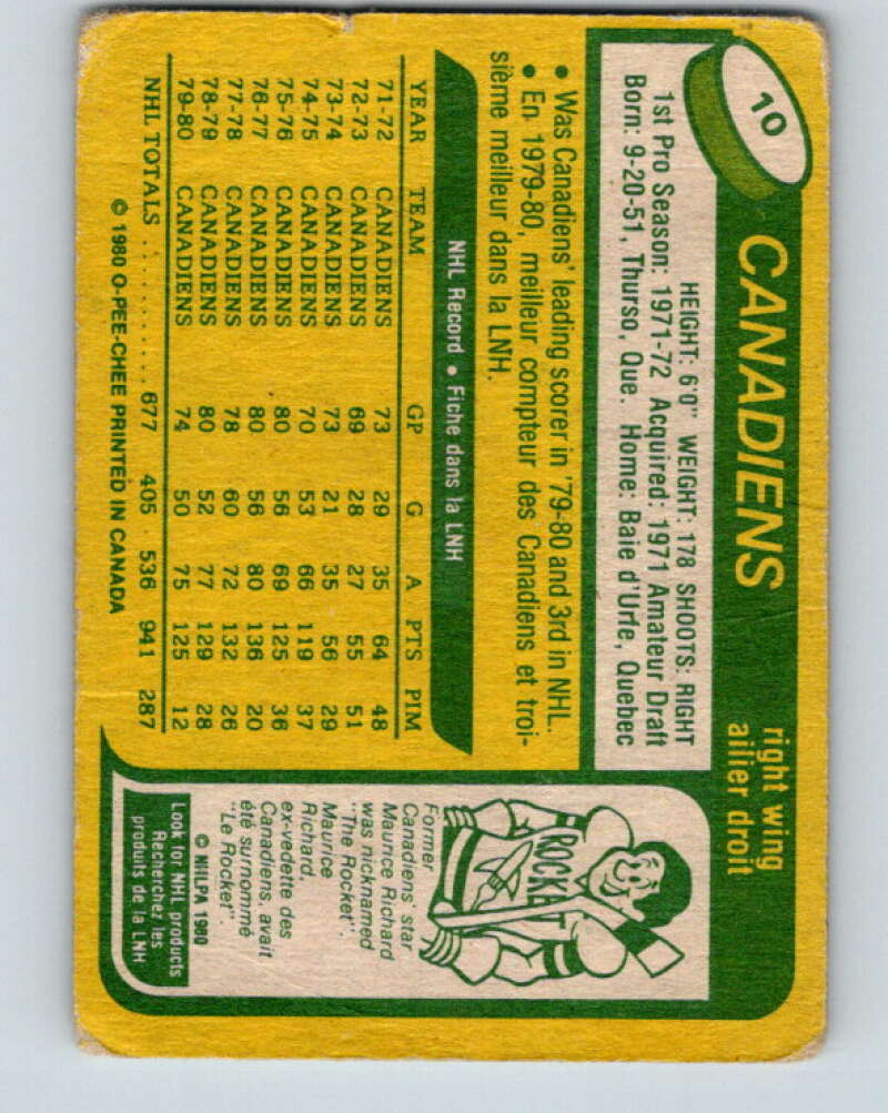 1980-81 O-Pee-Chee #10 Guy Lafleur Montreal Canadiens V37106
