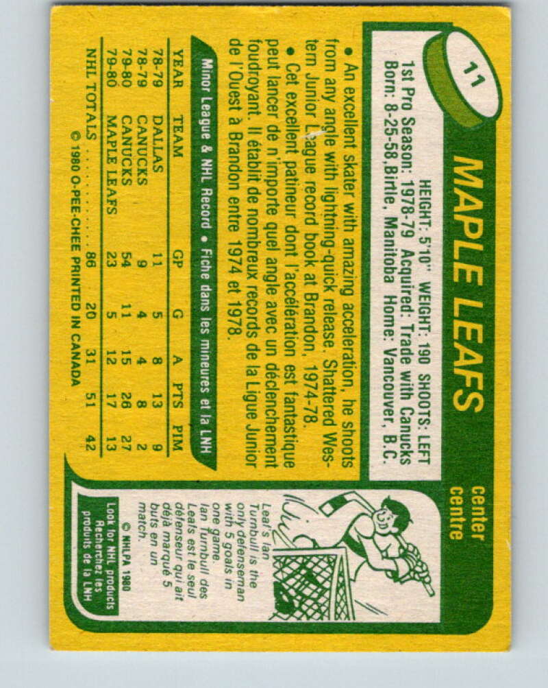 1980-81 O-Pee-Chee #11 Bill Derlago RC Rookie Toronto Maple Leafs V37108