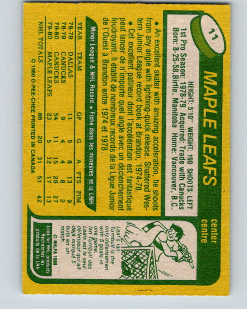 1980-81 O-Pee-Chee #11 Bill Derlago RC Rookie Toronto Maple Leafs V37111