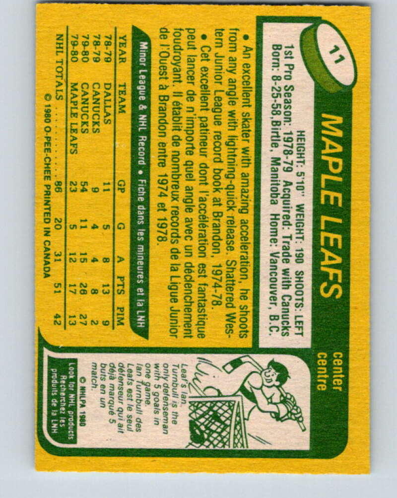 1980-81 O-Pee-Chee #11 Bill Derlago RC Rookie Toronto Maple Leafs V37117