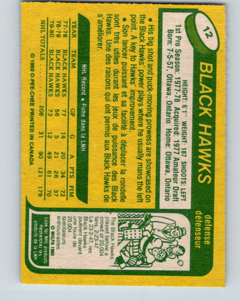 1980-81 O-Pee-Chee #12 Doug Wilson Chicago Blackhawks V37124
