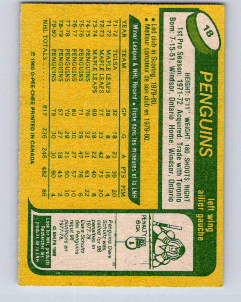 1980-81 O-Pee-Chee #18 Rick Kehoe Pittsburgh Penguins V37184