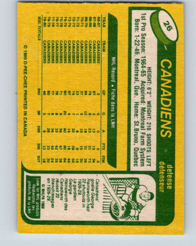 1980-81 O-Pee-Chee #26 Serge Savard Montreal Canadiens V37250