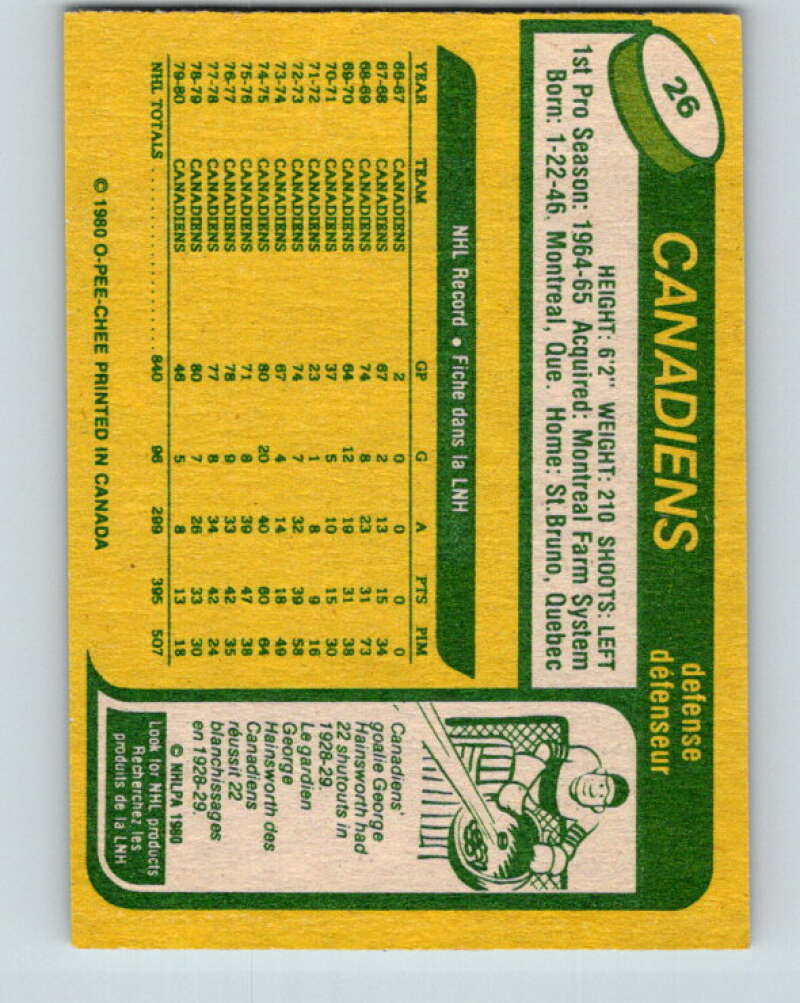 1980-81 O-Pee-Chee #26 Serge Savard Montreal Canadiens V37253