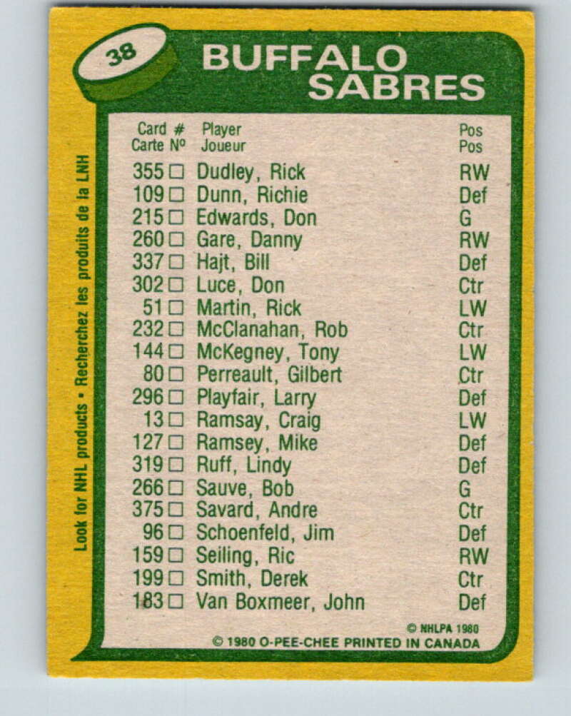 1980-81 O-Pee-Chee #38 Danny Gare TL Buffalo Sabres V37354
