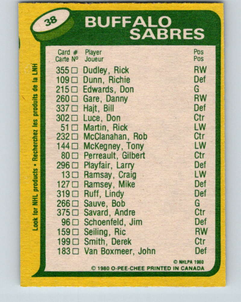 1980-81 O-Pee-Chee #38 Danny Gare TL Buffalo Sabres V37355